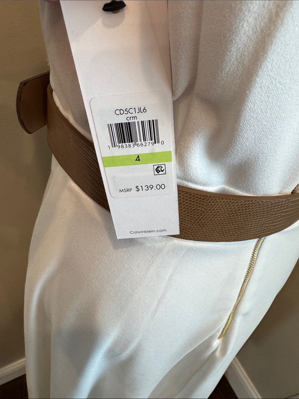 Calvin Klein Classic Sleeveless A-Line Dress with Tan Belt sz 4 NWT - Picture 3 of 5